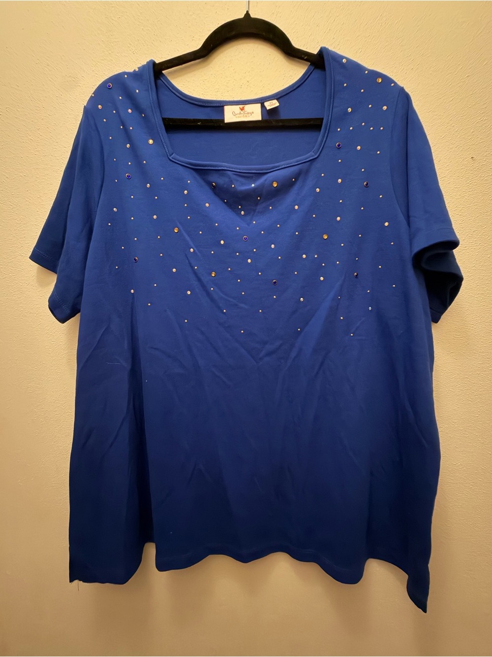 Quacker Factory Royal Blue Scoop Neck Top with Stud Accents